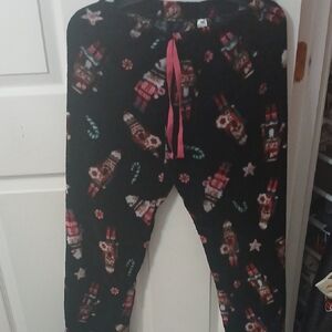 Kids Black Holiday Nutcracker Pajama Pants - Pink Drawstring